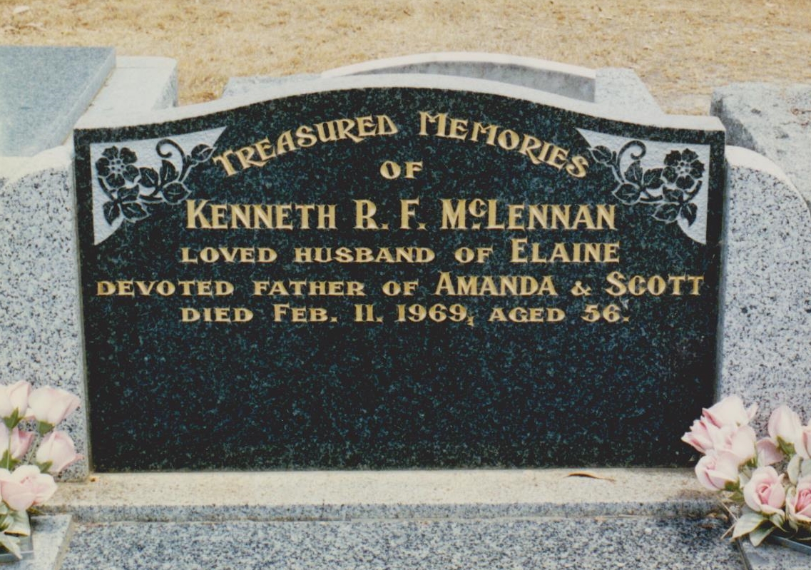 Photo of headstones/Kenneth R F McLennan d1969 hdstn Heathcote